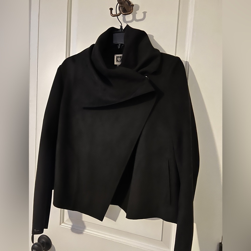NWT Anne Klein Scuba asymmetrical Black Drape Jacket